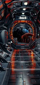 Futuristic spaceship corridor with a stunning sci-fi design.