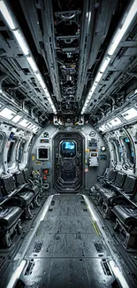 Futuristic spaceship interior with metallic design and sci-fi elements.