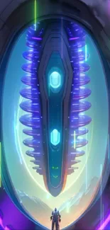 Futuristic portal with neon lights in a sci-fi theme.