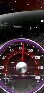 Futuristic speedometer with digital interface and vibrant colors.