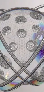 Futuristic metallic sphere with iridescent details.