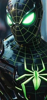 Futuristic Spider-Man in glowing neon suit.