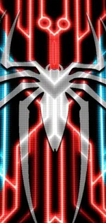 Futuristic spider neon design with red and blue accents for mobile wallpaper.