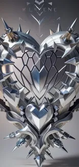 Futuristic spiked heart design with metallic details and gradient background.