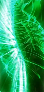 Futuristic glowing green spinal X-ray art wallpaper.