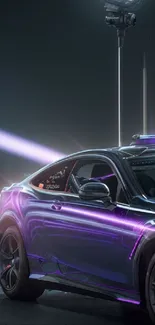 Futuristic sports car with neon lights in a sleek design.