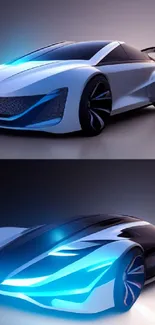 Futuristic sports car mobile wallpaper with blue highlights.