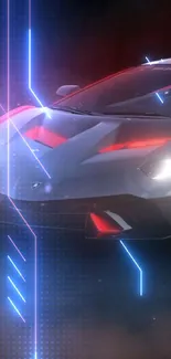 Futuristic sports car with neon lighting effects.