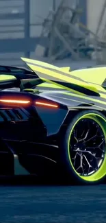 Futuristic sports car with neon accents and sleek design.