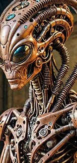 Futuristic steampunk alien artwork with intricate metallic design.