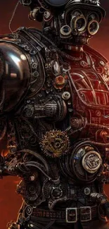 Futuristic steampunk android artwork with intricate mechanical details.