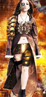 Steampunk-themed mobile wallpaper with futuristic art design.