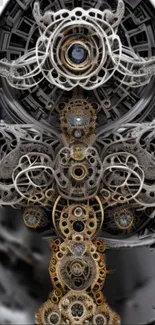 Intricate steampunk mechanical design wallpaper with gears.