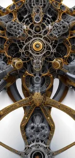 Intricate futuristic steampunk art with golden mechanical patterns.