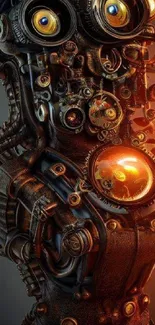 Futuristic steampunk art with glowing copper elements.