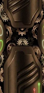 Futuristic steampunk gears with neon highlights wallpaper.