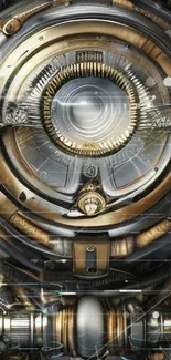 Futuristic steampunk gear wallpaper with intricate metallic design.