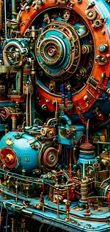 Intricate steampunk machine in vibrant colors
