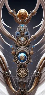 Futuristic steampunk design with intricate mechanical art.