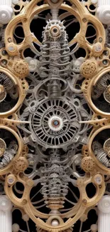 Futuristic wallpaper with steampunk gears and golden mechanical design.