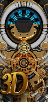 Futuristic steampunk mobile wallpaper with metallic gears and blue highlights.