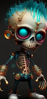 Futuristic steampunk skull art with vibrant neon colors.