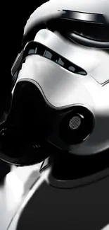 Black and white stormtrooper helmet on dark background.