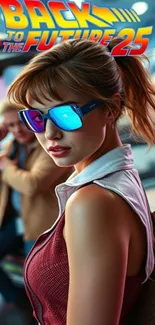 Futuristic styled woman with sunglasses in sci-fi setting