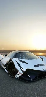 Futuristic white supercar on open road at sunset, perfect for mobile wallpaper.