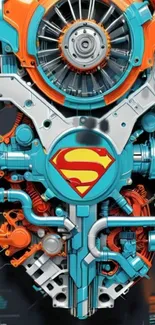 Futuristic engine art with superhero theme