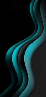 Futuristic teal wave design on a sleek black background.