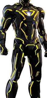 Futuristic black and yellow tech armor wallpaper.