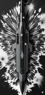 Futuristic tech art wallpaper with monochrome splash effect.