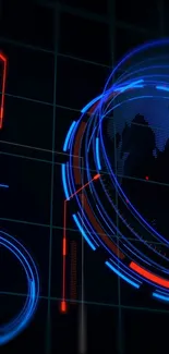 Futuristic wallpaper with blue and red digital interface.