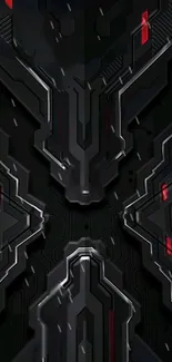 Futuristic tech wallpaper with black and red geometric design.