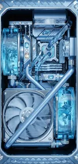 Futuristic blue radiator and machinery design wallpaper.