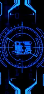 Futuristic blue digital circuit wallpaper with neon glow.