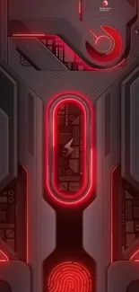 Futuristic tech circuit design with red glowing accents.