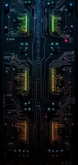 Futuristic technology circuit wallpaper with black and violet design.