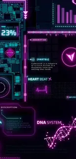 Futuristic neon tech circuit wallpaper with cyberpunk elements.