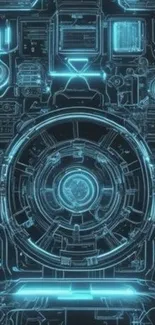 Futuristic tech circuit wallpaper with glowing blue accents.