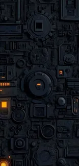 Futuristic dark circuit board design wallpaper for mobile.