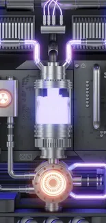 Futuristic tech circuit design with glowing neon elements.