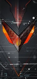 Futuristic black and orange circuit-themed mobile wallpaper.