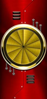 Futuristic red and gold circular tech wallpaper.