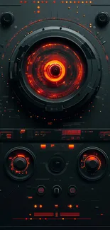 Futuristic control panel with red glowing lights.