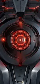 Futuristic tech core with glowing red details.