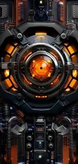 Futuristic tech core with orange glow.