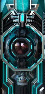 Futuristic tech design with teal accents.