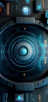Futuristic blue cybernetic tech design.